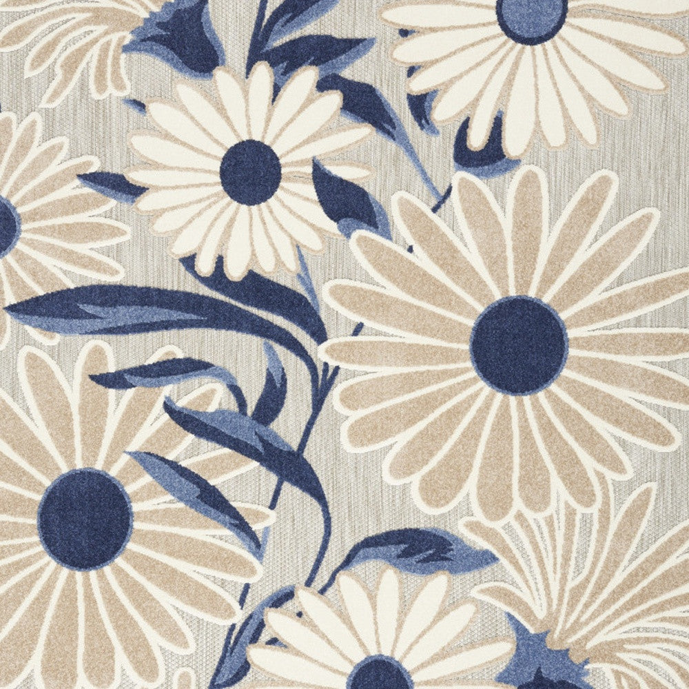 7' X 10' Blue And Grey Floral Stain Resistant Non Skid Area Rug Homeroots Outdoor