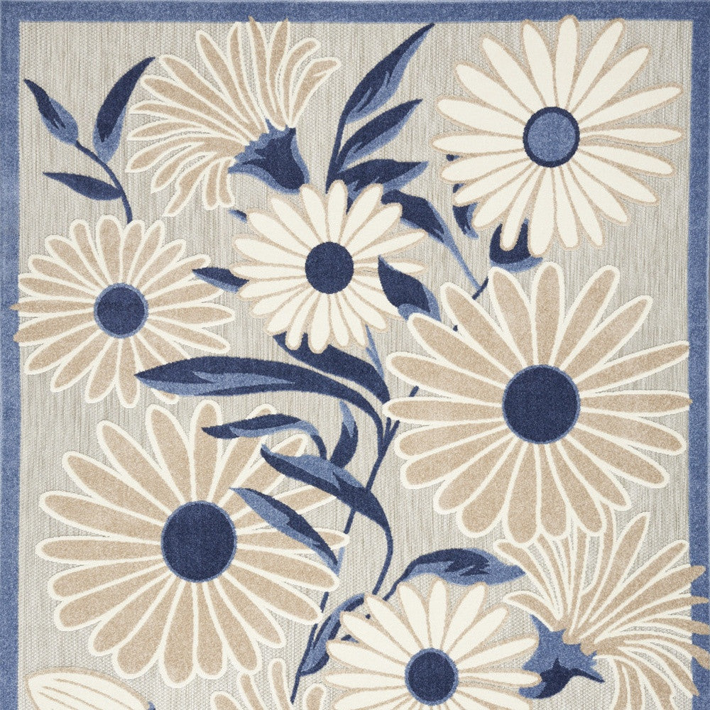 7' X 10' Blue And Grey Floral Stain Resistant Non Skid Area Rug Homeroots Outdoor