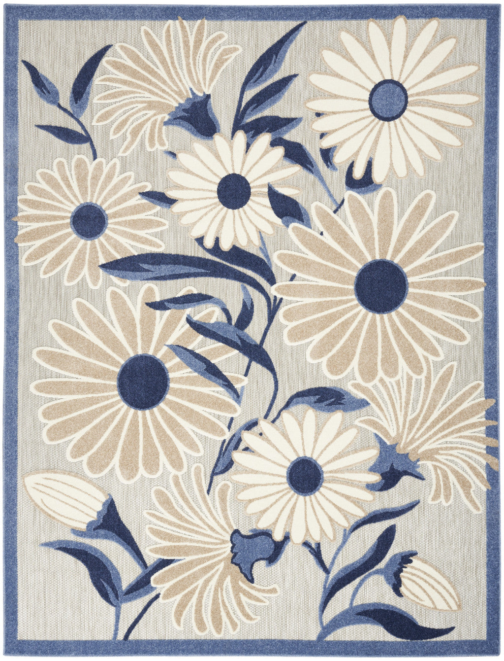 7' X 10' Blue And Grey Floral Stain Resistant Non Skid Area Rug Homeroots Outdoor