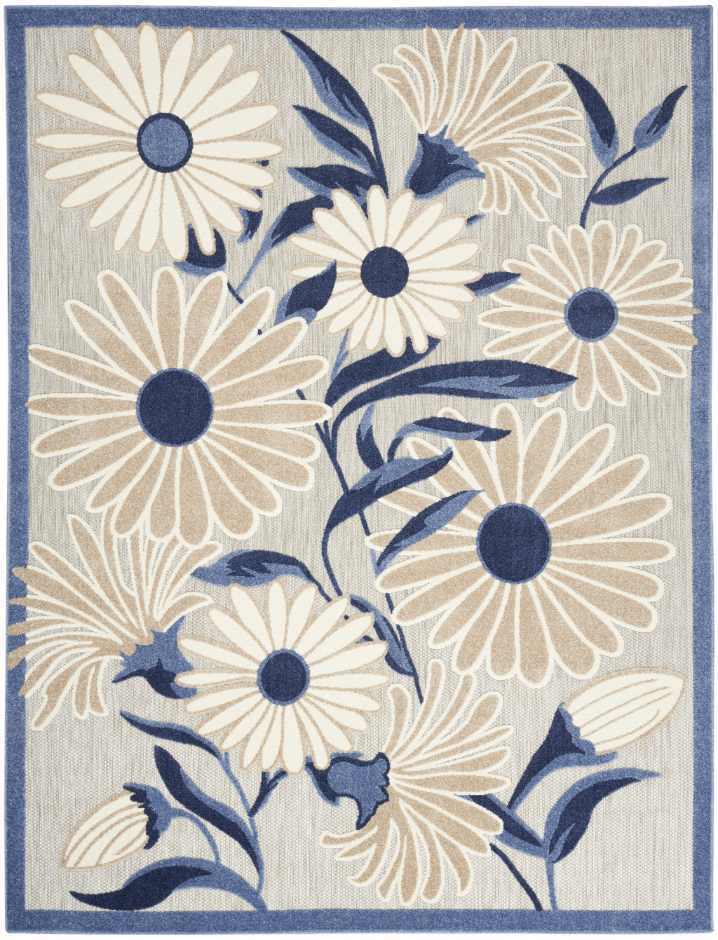 7' X 10' Blue And Grey Floral Stain Resistant Non Skid Area Rug Homeroots Outdoor