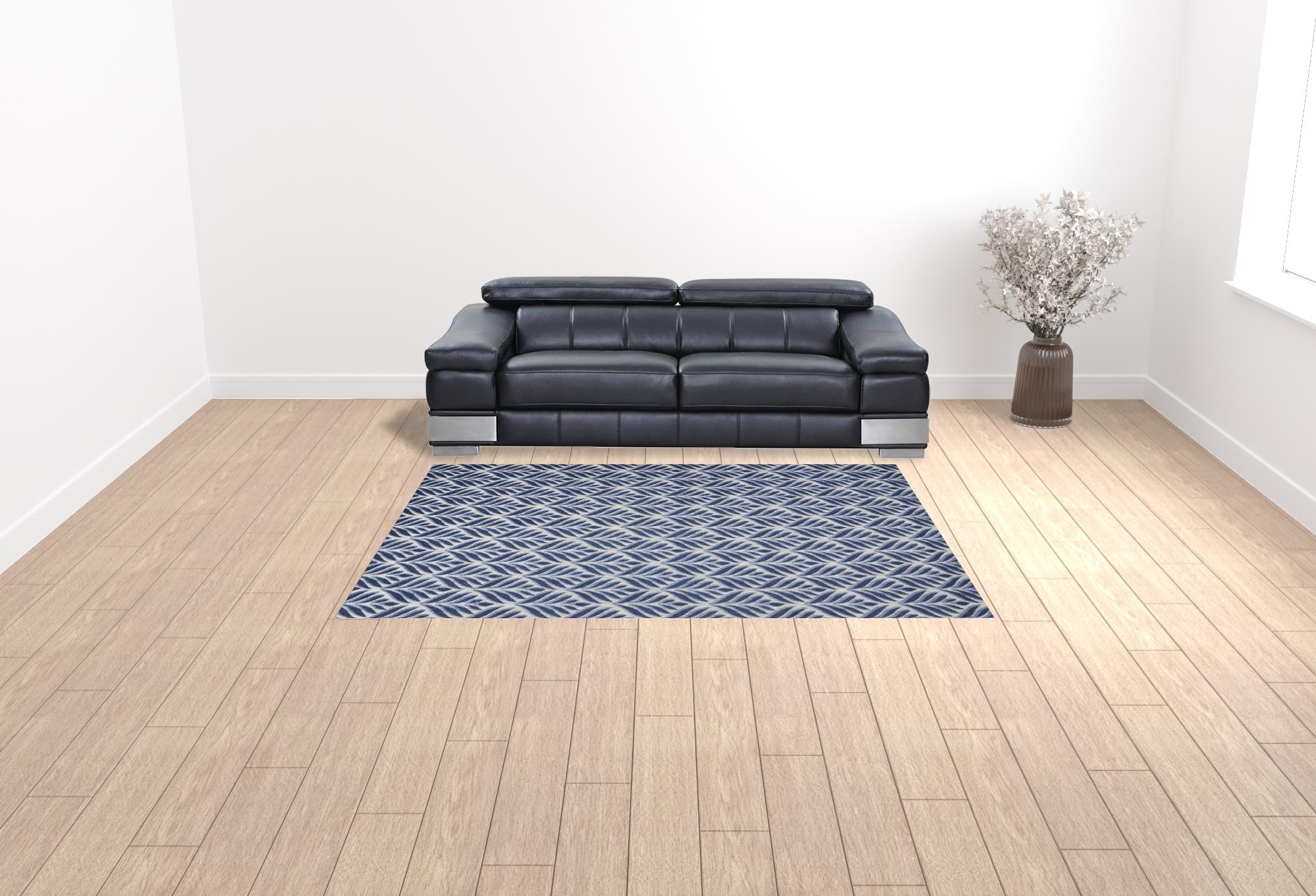 7' X 10' Blue Floral Stain Resistant Non Skid Area Rug Homeroots Outdoor