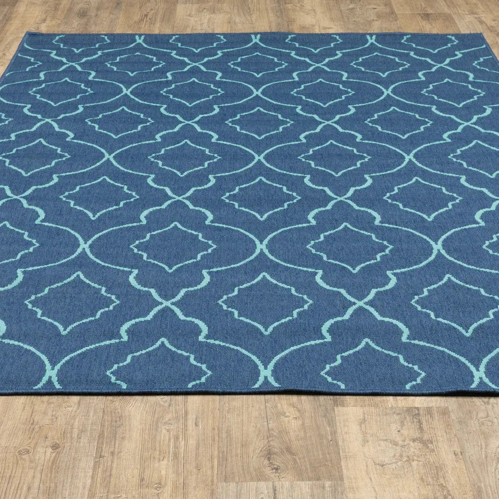 7' X 10' Blue Geometric Stain Resistant Indoor Outdoor Area Rug Homeroots Outdoor