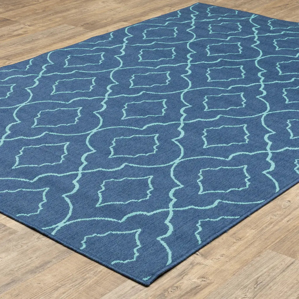 7' X 10' Blue Geometric Stain Resistant Indoor Outdoor Area Rug Homeroots Outdoor