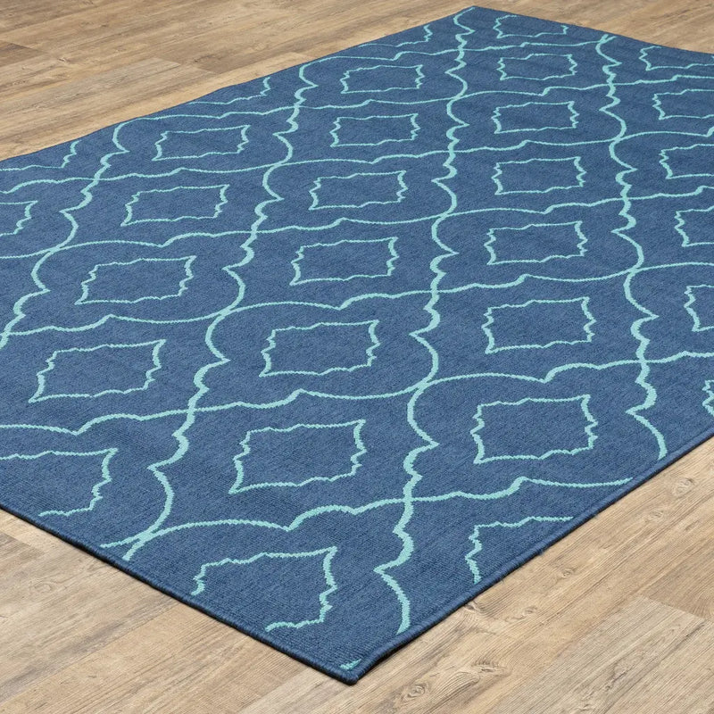 7' X 10' Blue Geometric Stain Resistant Indoor Outdoor Area Rug Homeroots Outdoor