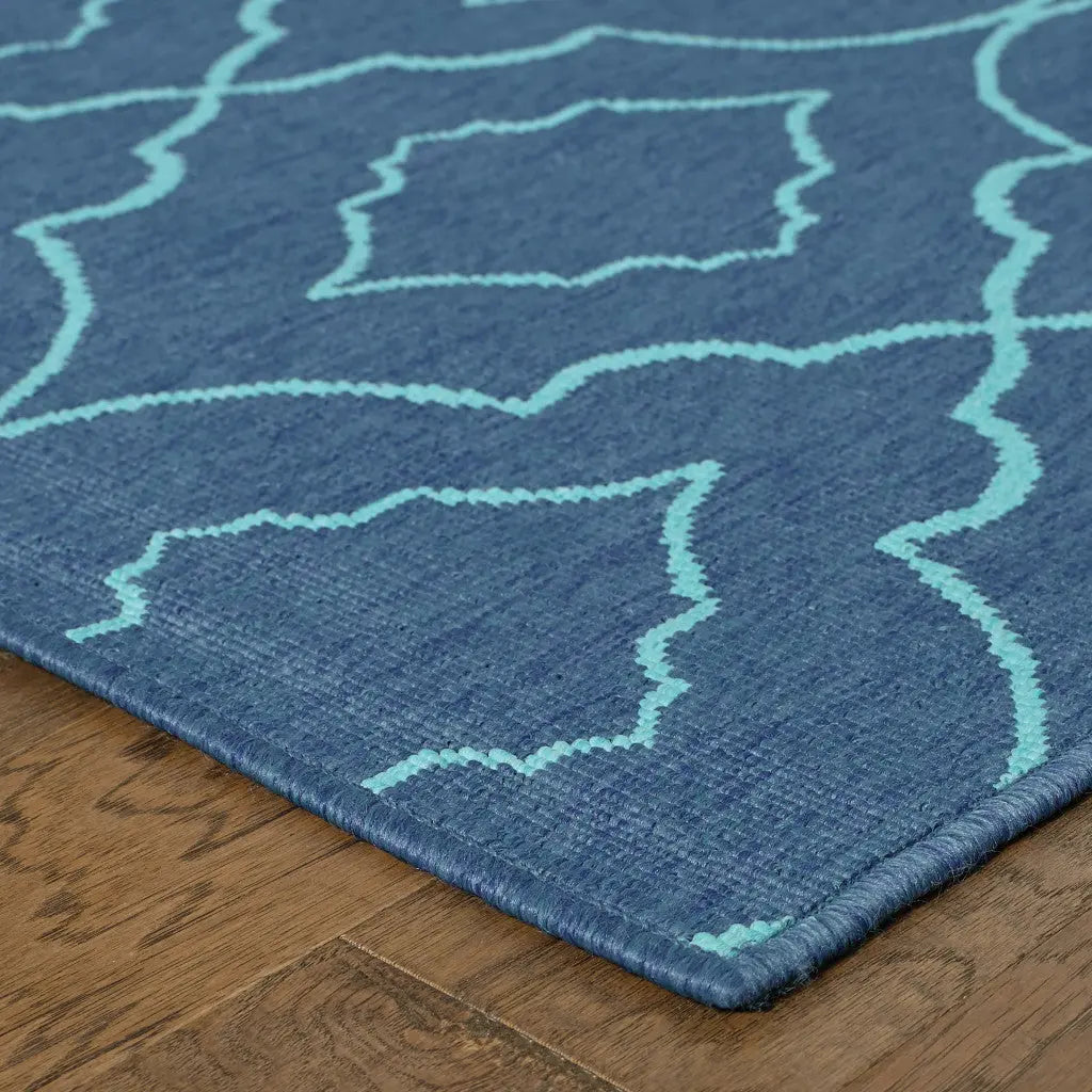 7' X 10' Blue Geometric Stain Resistant Indoor Outdoor Area Rug Homeroots Outdoor
