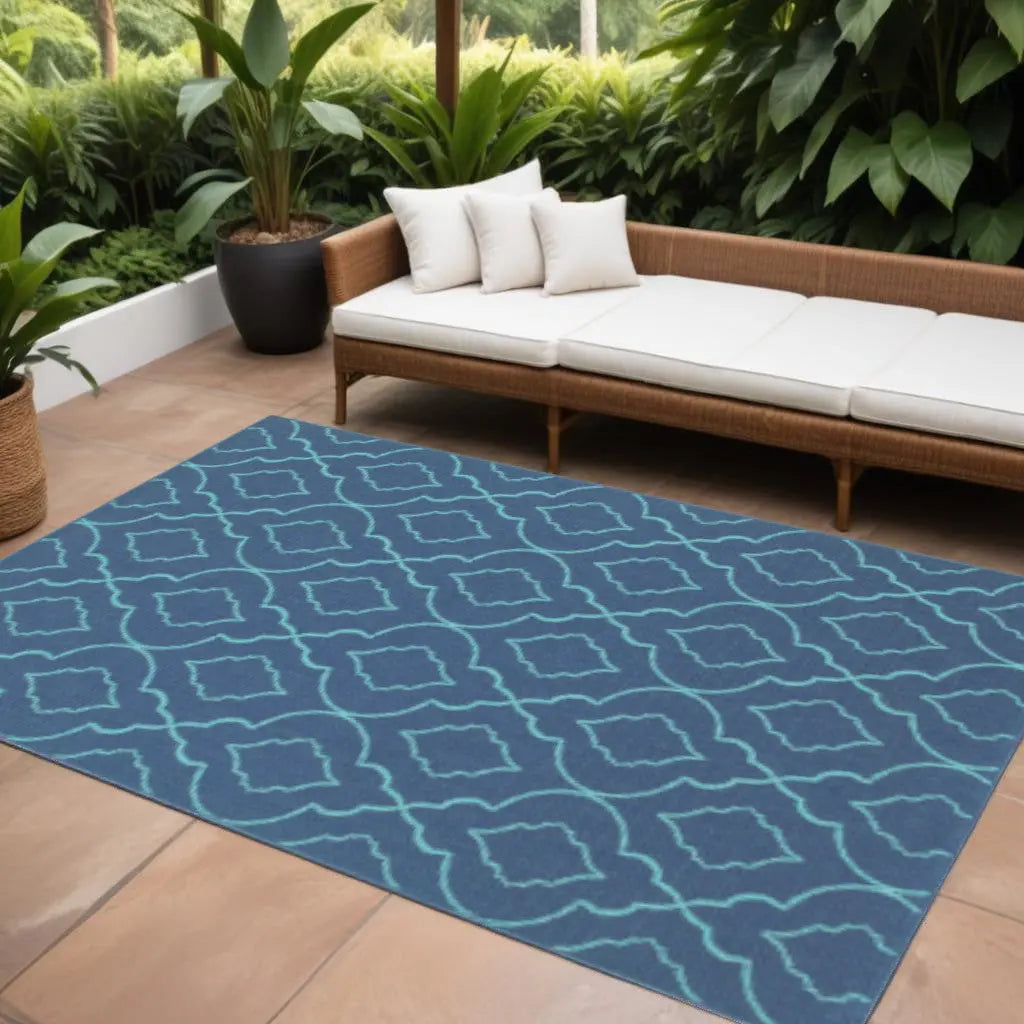 7' X 10' Blue Geometric Stain Resistant Indoor Outdoor Area Rug Homeroots Outdoor