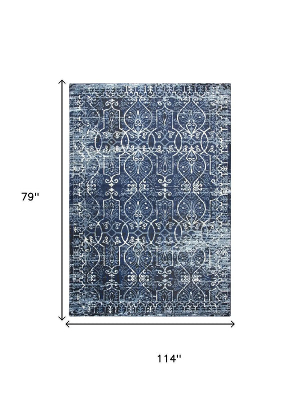 7' X 10' Blue Ivory Light Blue And Black Trellis Area Rug Homeroots Home Decor