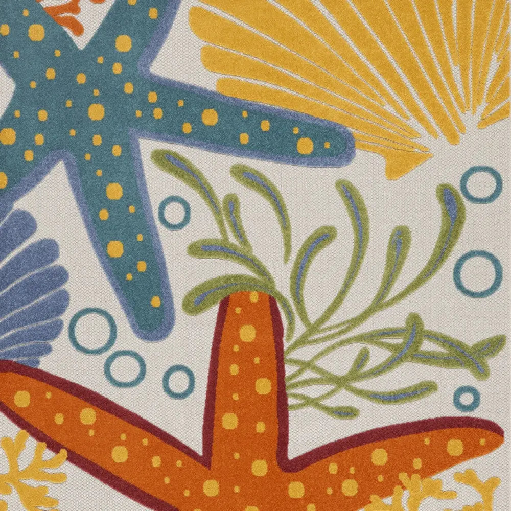 7' X 10' Blue Yellow And Orange Starfish Indoor Outdoor Area Rug Homeroots Outdoor
