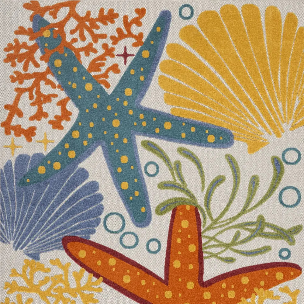 7' X 10' Blue Yellow And Orange Starfish Indoor Outdoor Area Rug Homeroots Outdoor