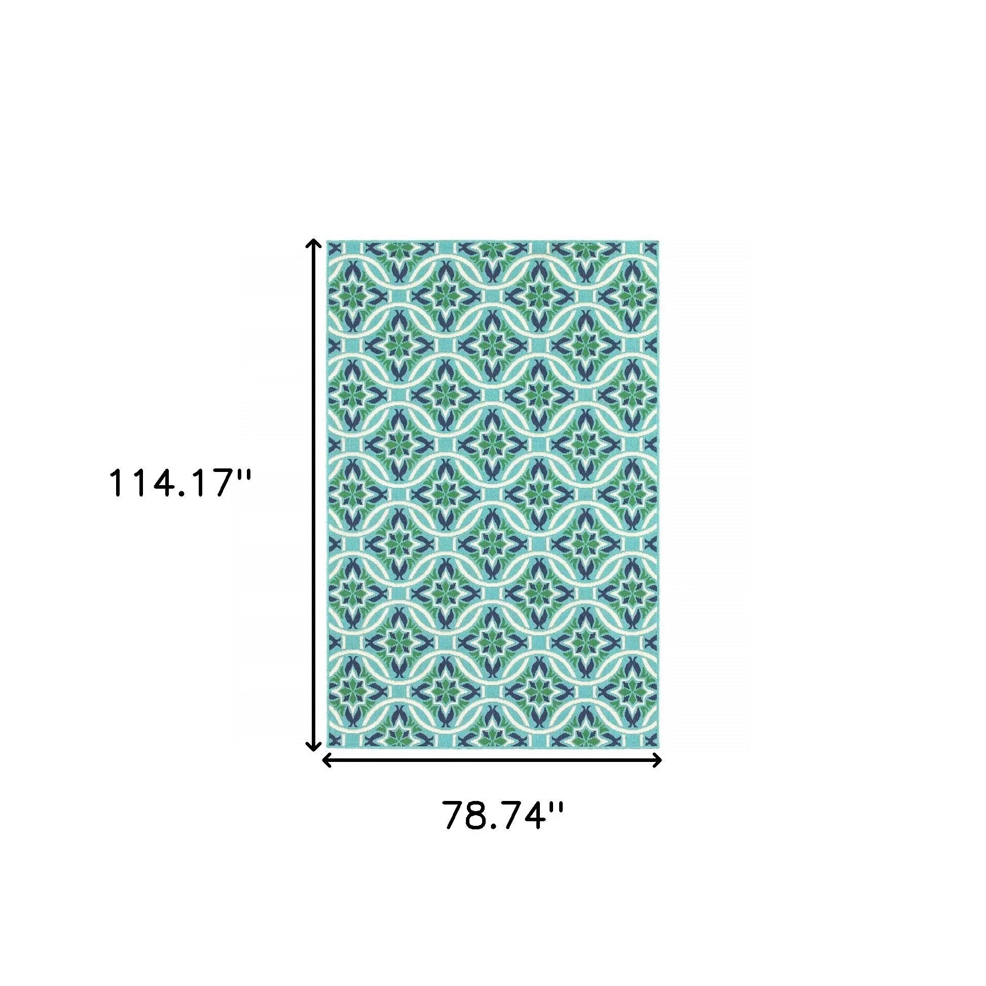 7' X 10' Blue and Green Geometric Stain Resistant Indoor Outdoor Area Rug Homeroots Outdoor