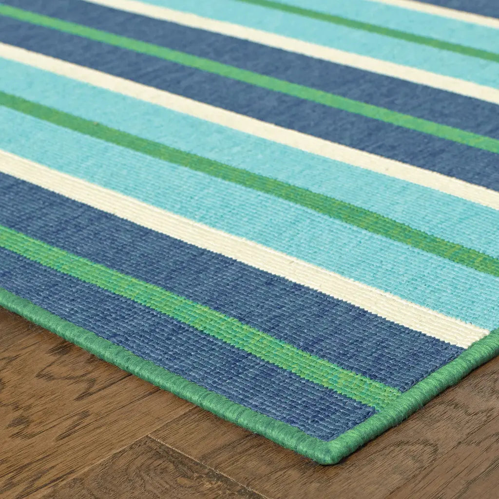 7' X 10' Blue and Green Geometric Stain Resistant Indoor Outdoor Area Rug Homeroots Outdoor