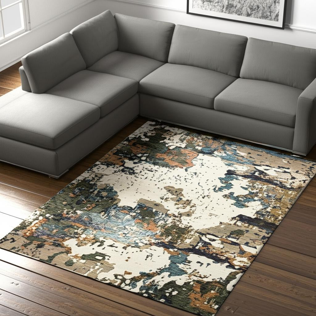 7' X 10' Blue and Ivory Abstract Power Loom Area Rug Homeroots Home Decor