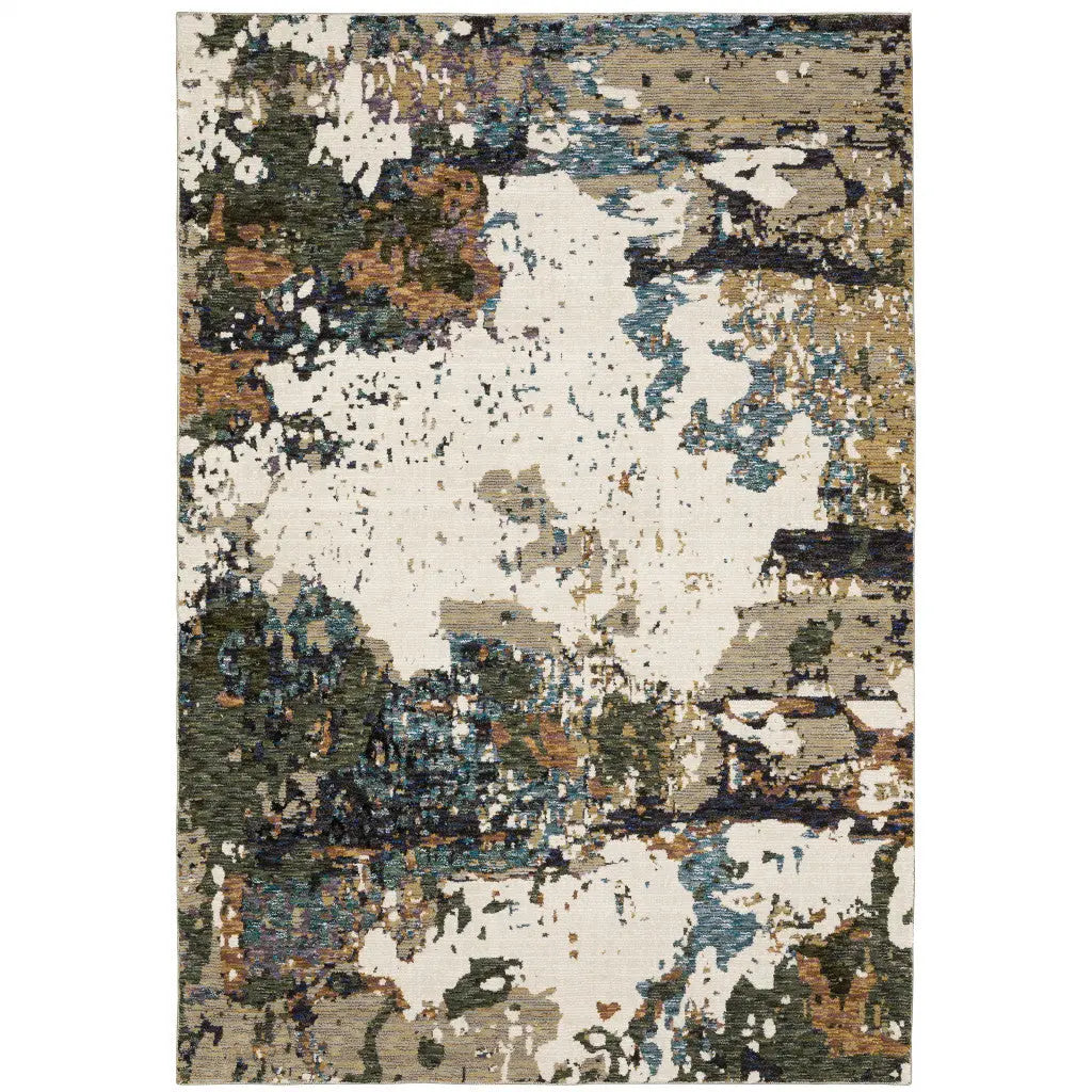7' X 10' Blue and Ivory Abstract Power Loom Area Rug Homeroots Home Decor