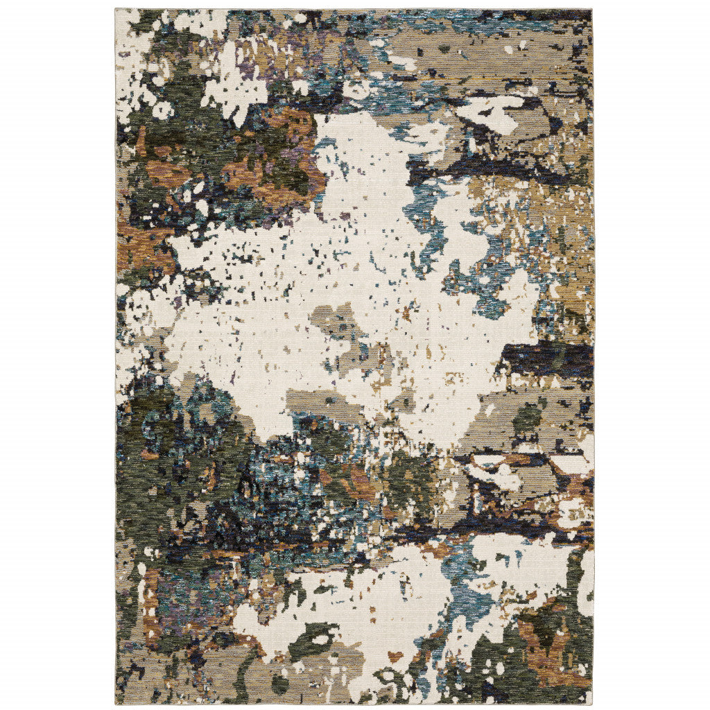 7' X 10' Blue and Ivory Abstract Power Loom Area Rug Homeroots Home Decor