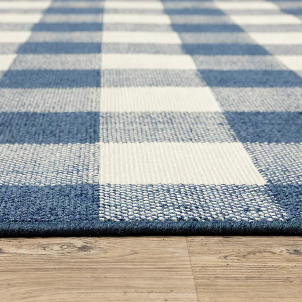 7' X 10' Blue and Ivory Geometric Stain Resistant Indoor Outdoor Area Rug Homeroots Outdoor