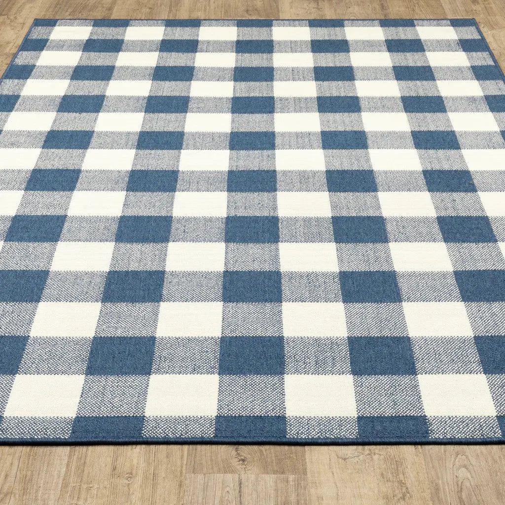 7' X 10' Blue and Ivory Geometric Stain Resistant Indoor Outdoor Area Rug Homeroots Outdoor
