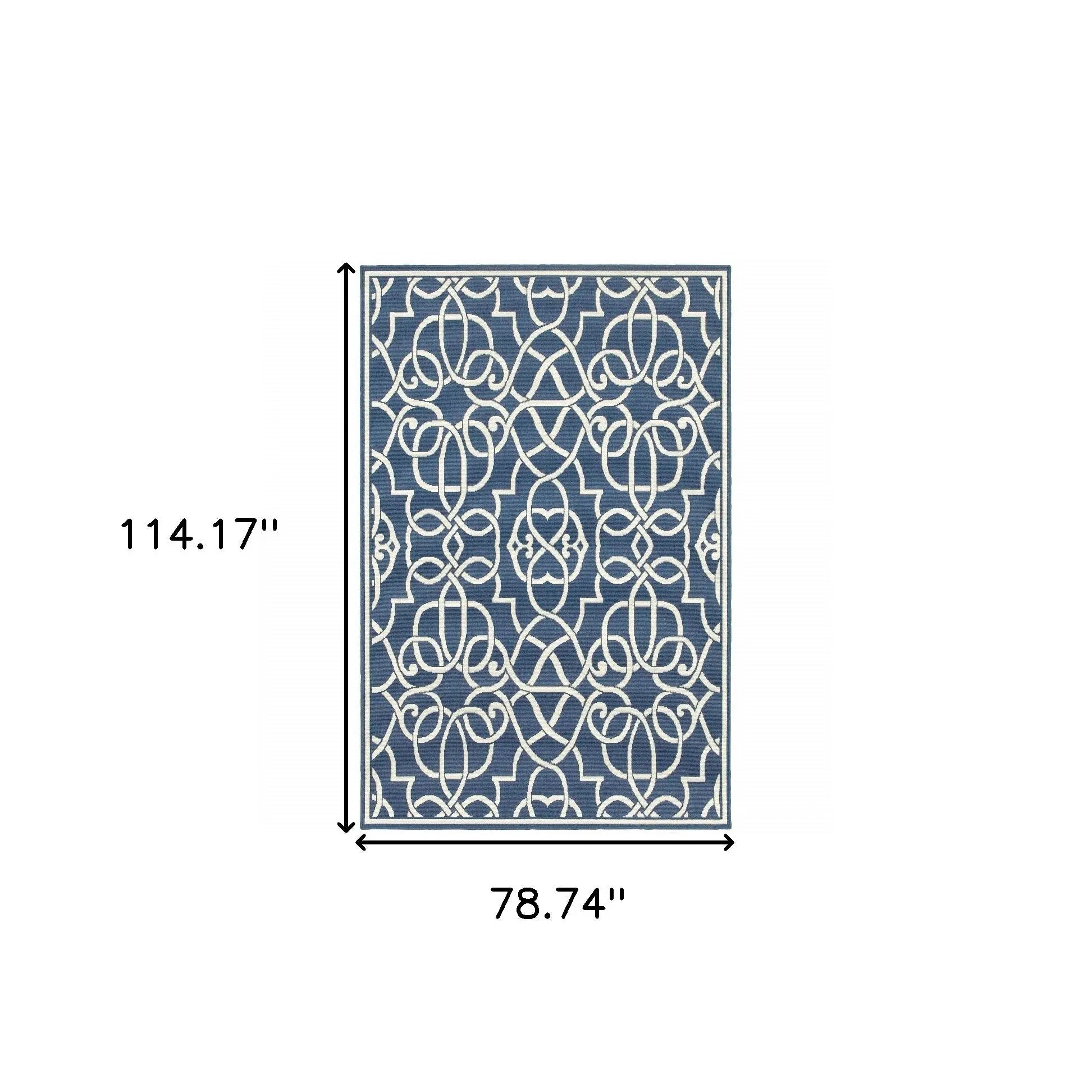7' X 10' Blue and Ivory Geometric Stain Resistant Indoor Outdoor Area Rug Homeroots Outdoor