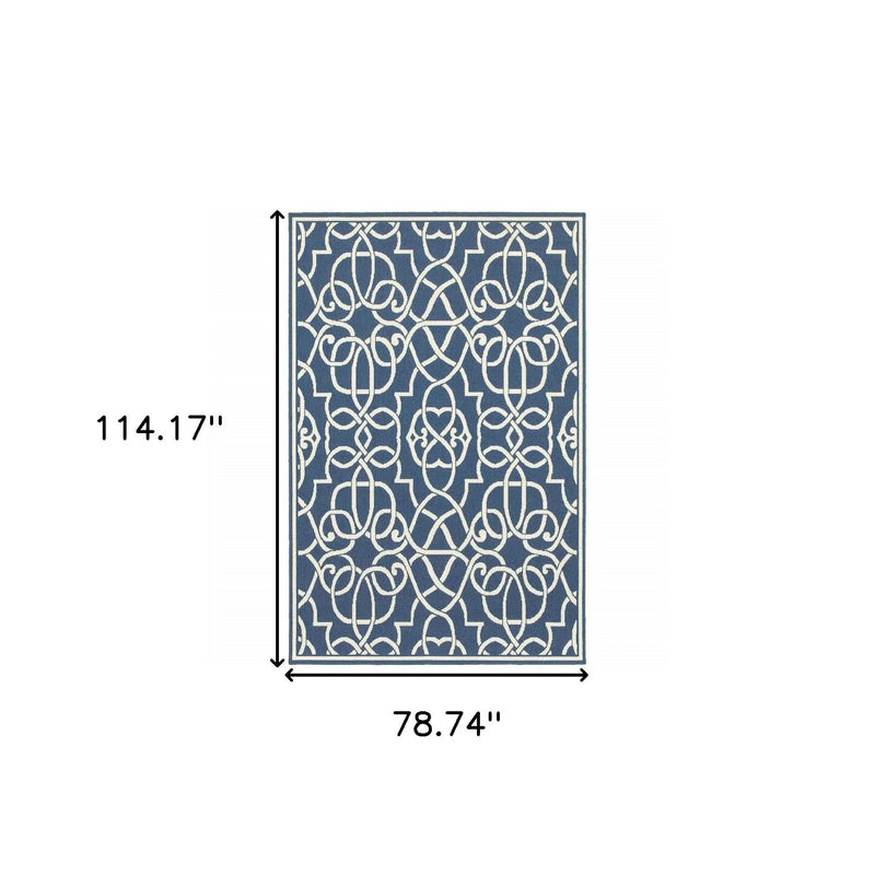 7' X 10' Blue and Ivory Geometric Stain Resistant Indoor Outdoor Area Rug Homeroots Outdoor