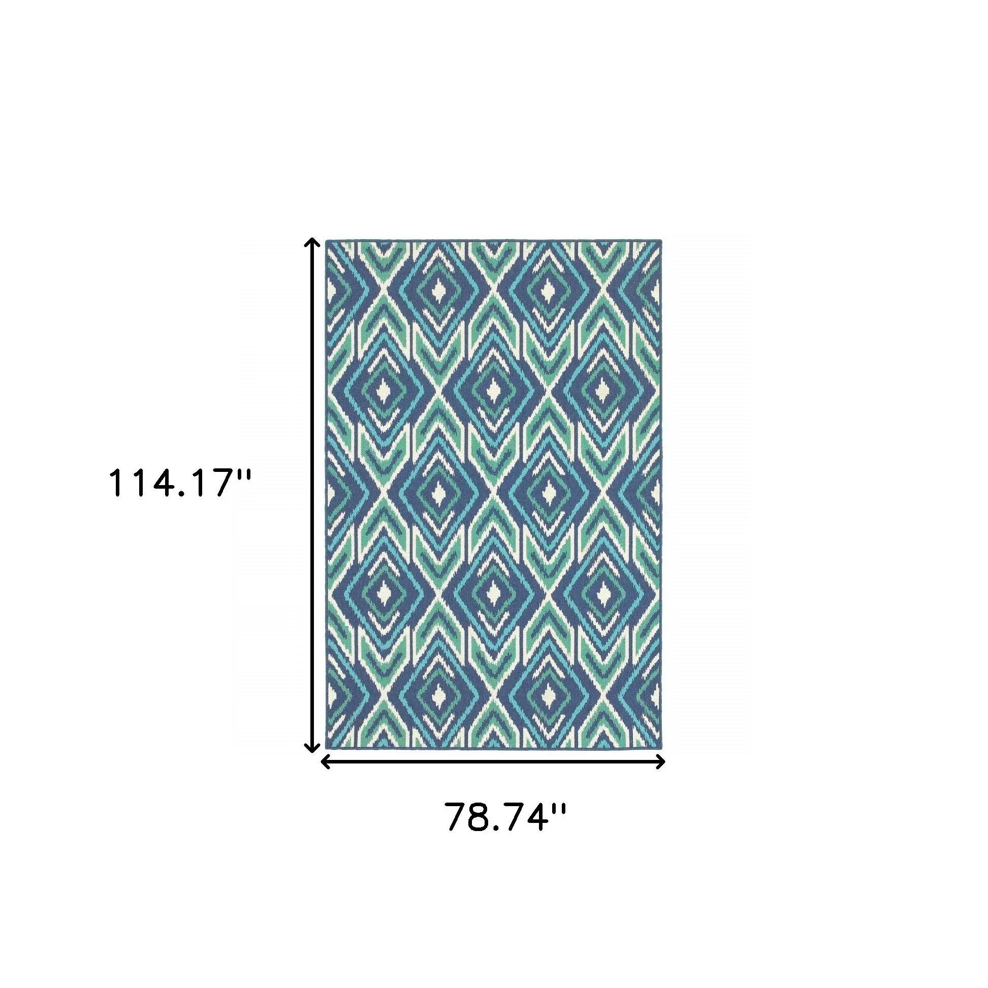 7' X 10' Blue and Ivory Geometric Stain Resistant Indoor Outdoor Area Rug Homeroots Outdoor