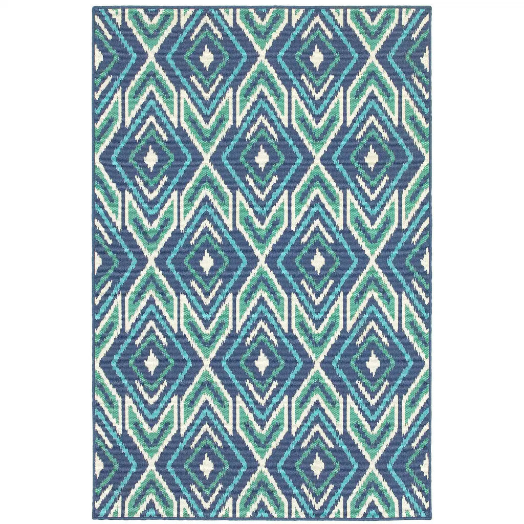 7' X 10' Blue and Ivory Geometric Stain Resistant Indoor Outdoor Area Rug Homeroots Outdoor
