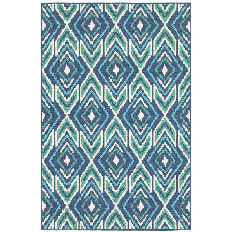 7' X 10' Blue and Ivory Geometric Stain Resistant Indoor Outdoor Area Rug Homeroots Outdoor