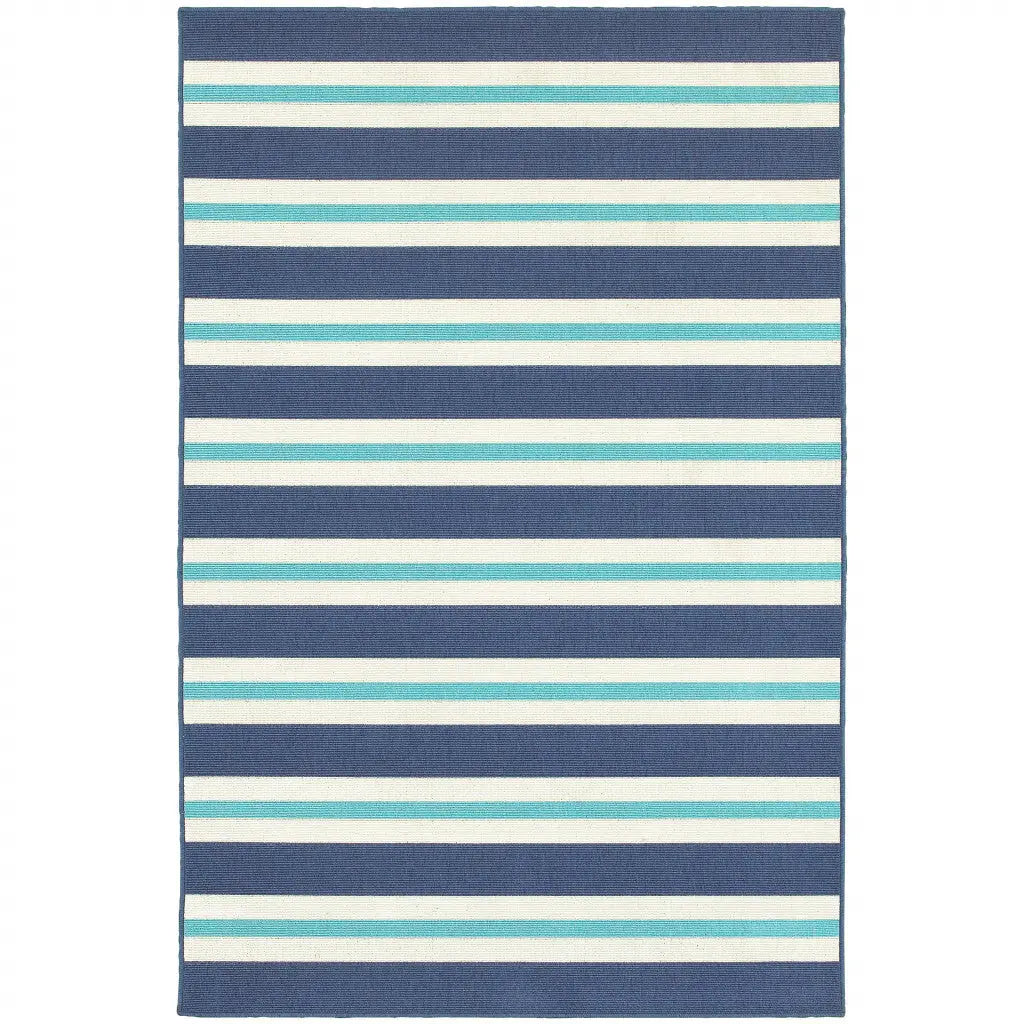 7' X 10' Blue and Ivory Geometric Stain Resistant Indoor Outdoor Area Rug Homeroots Outdoor