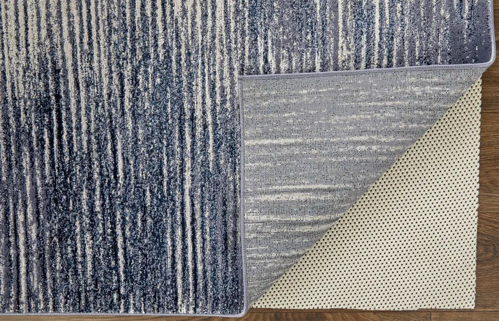 7' X 10' Blue and Ivory Striped Power Loom Distressed Non Skid Area Rug Homeroots Home Decor