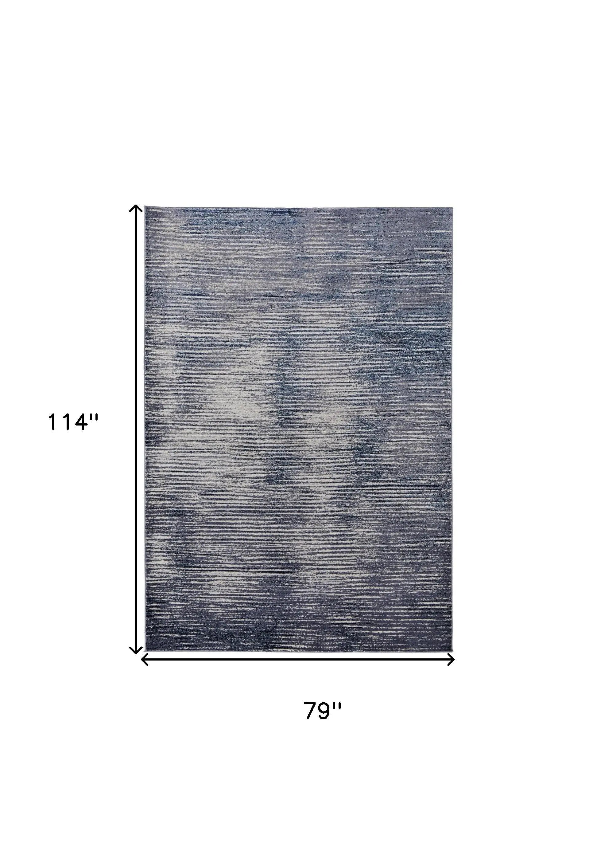 7' X 10' Blue and Ivory Striped Power Loom Distressed Non Skid Area Rug Homeroots Home Decor