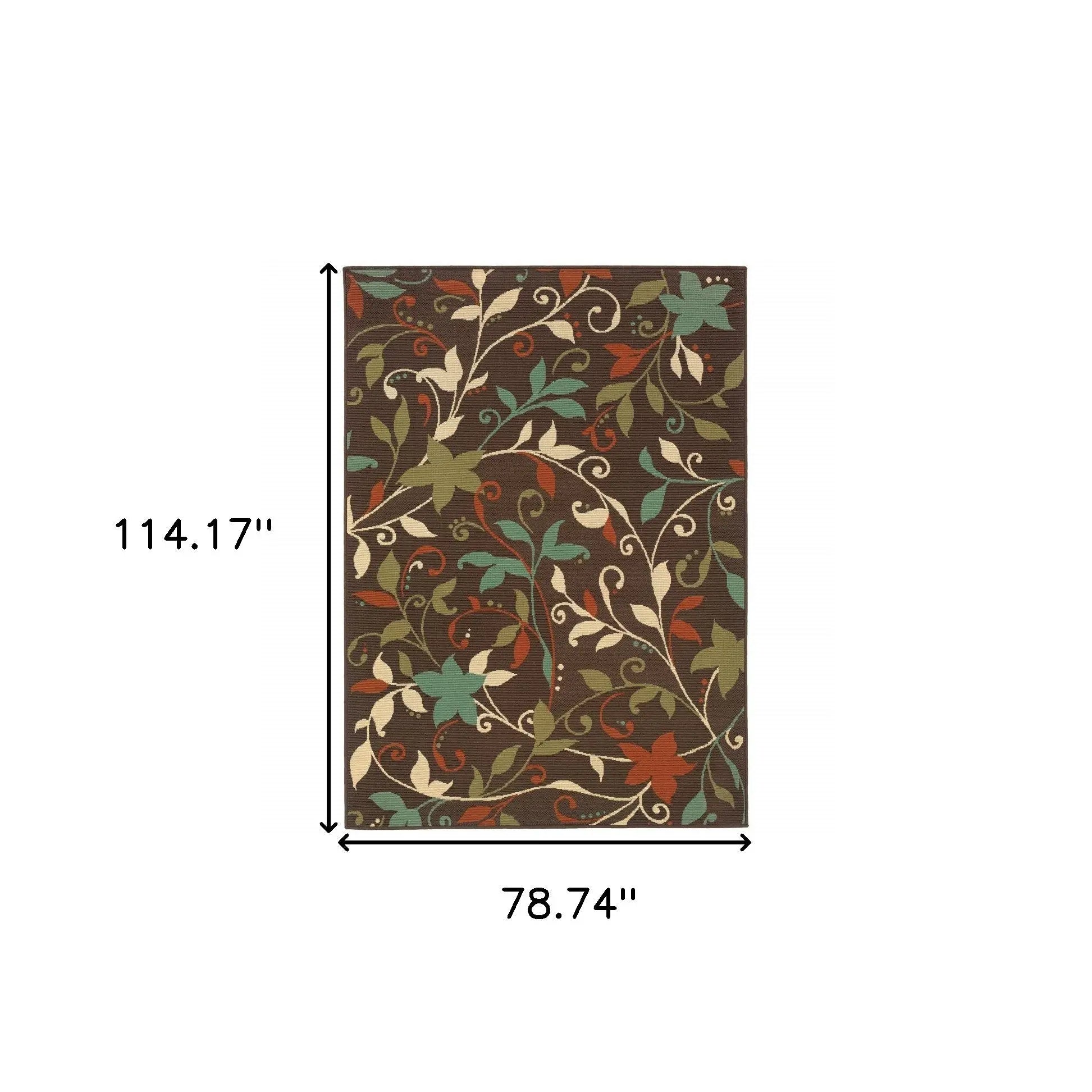7' X 10' Brown Floral Stain Resistant Indoor Outdoor Area Rug Homeroots Outdoor