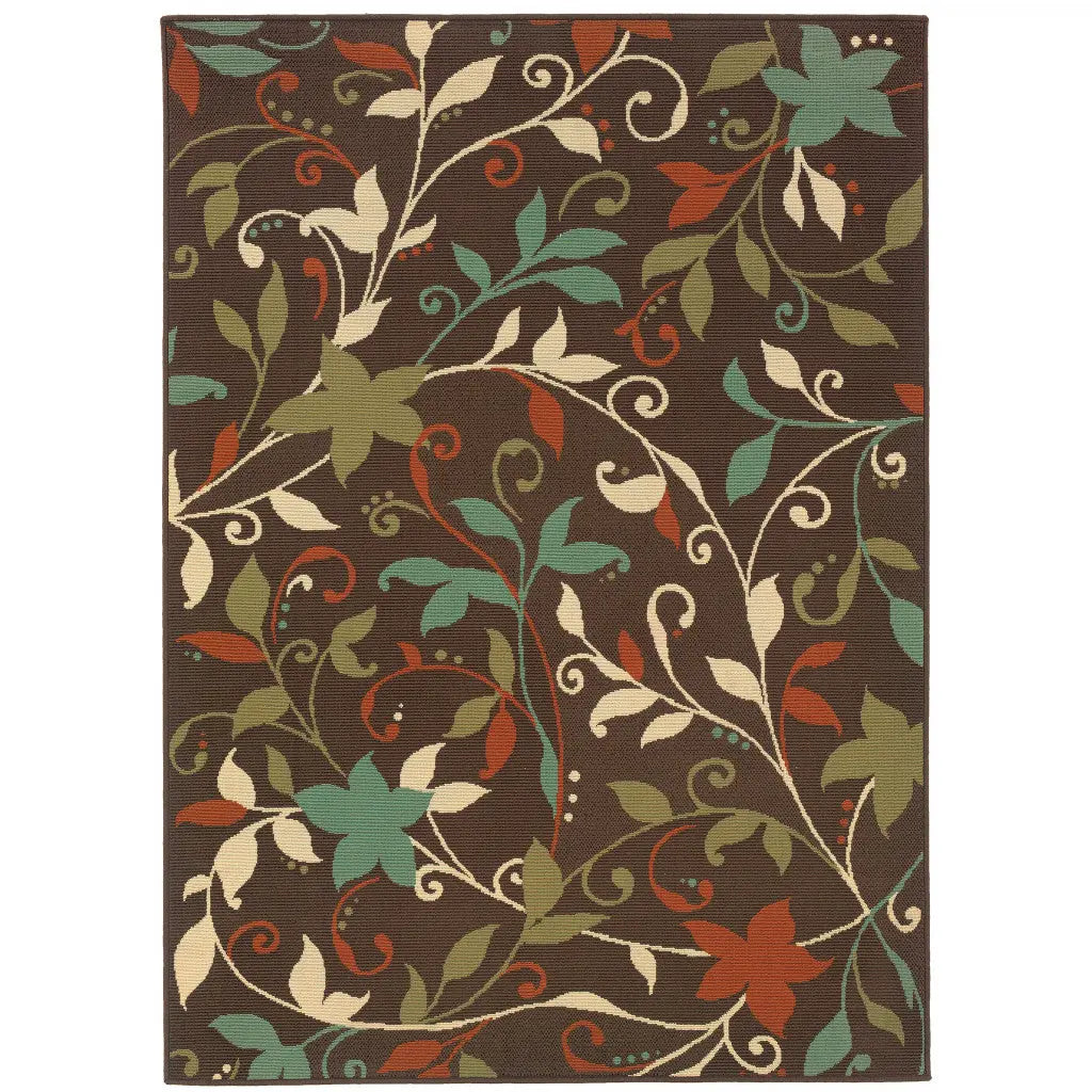 7' X 10' Brown Floral Stain Resistant Indoor Outdoor Area Rug Homeroots Outdoor
