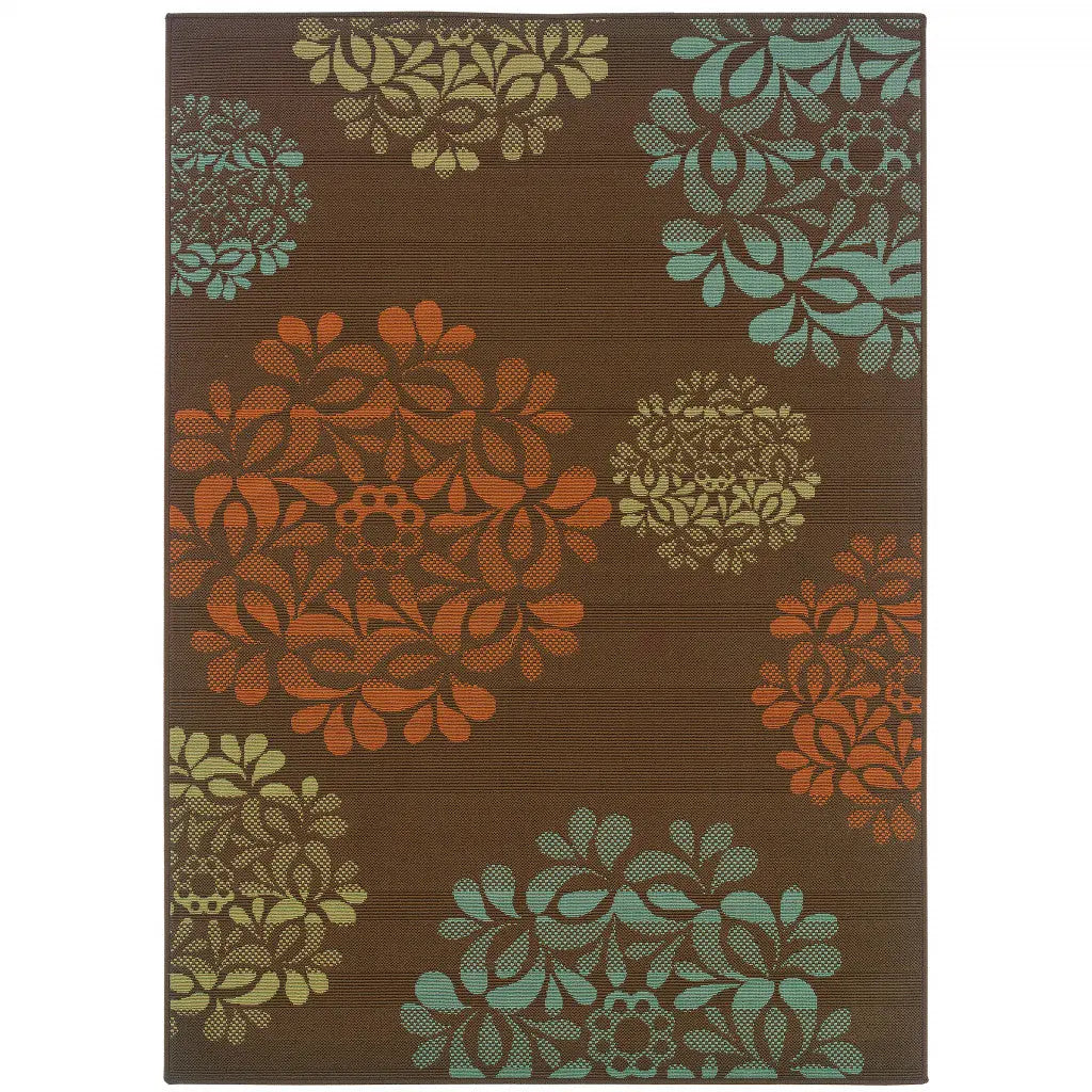 7' X 10' Brown Floral Stain Resistant Indoor Outdoor Area Rug Homeroots Outdoor