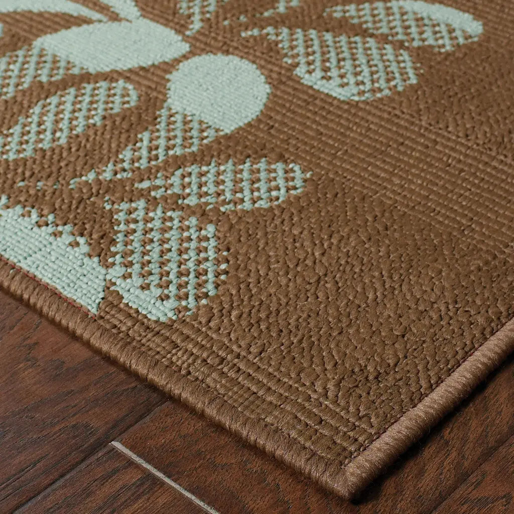 7' X 10' Brown Floral Stain Resistant Indoor Outdoor Area Rug Homeroots Outdoor