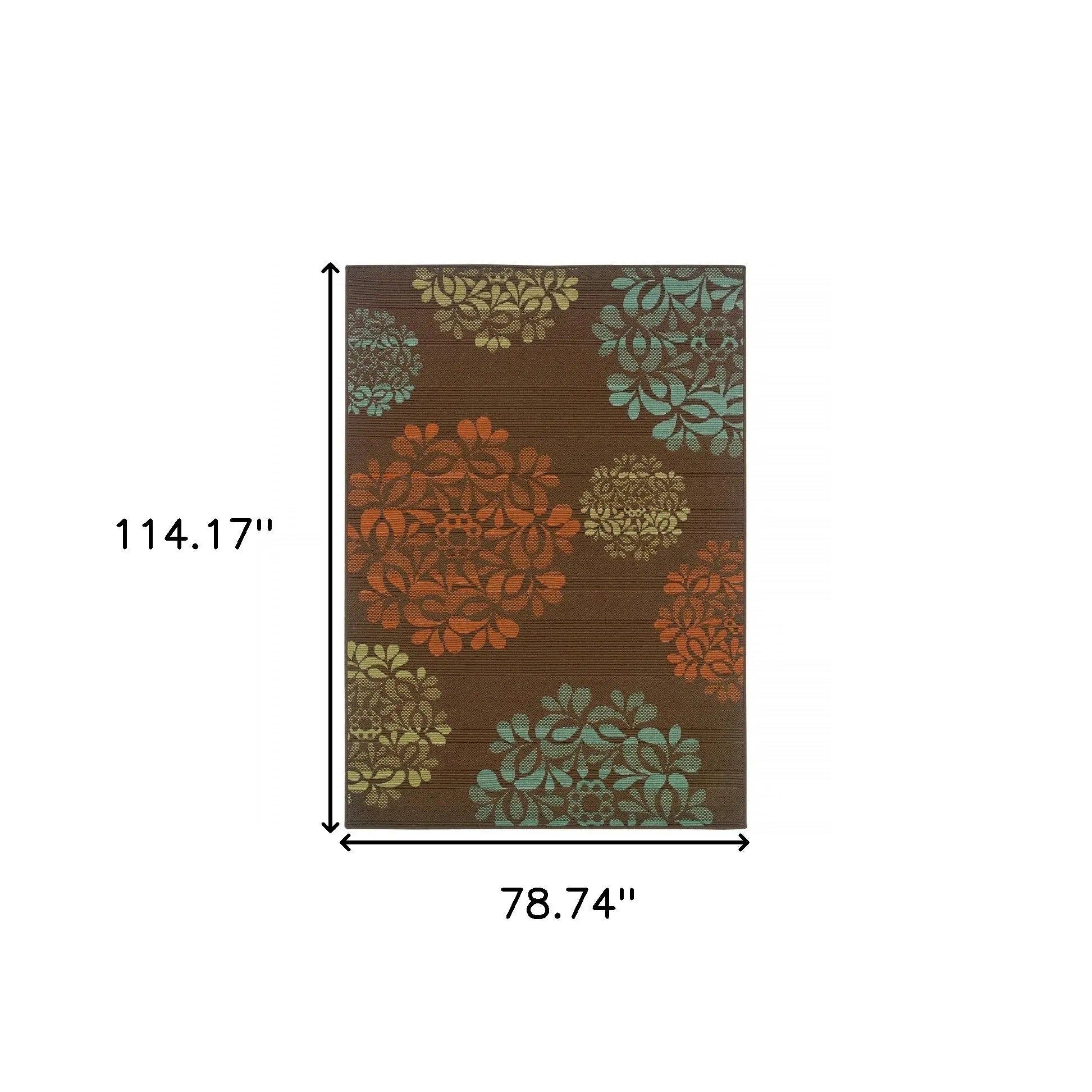 7' X 10' Brown Floral Stain Resistant Indoor Outdoor Area Rug Homeroots Outdoor