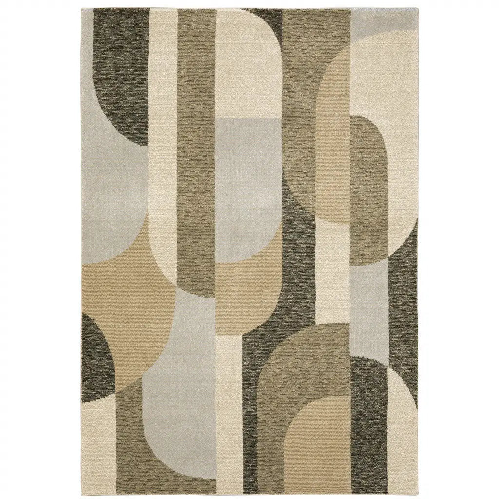 7' X 10' Brown and Ivory Geometric Power Loom Area Rug Homeroots Home Decor