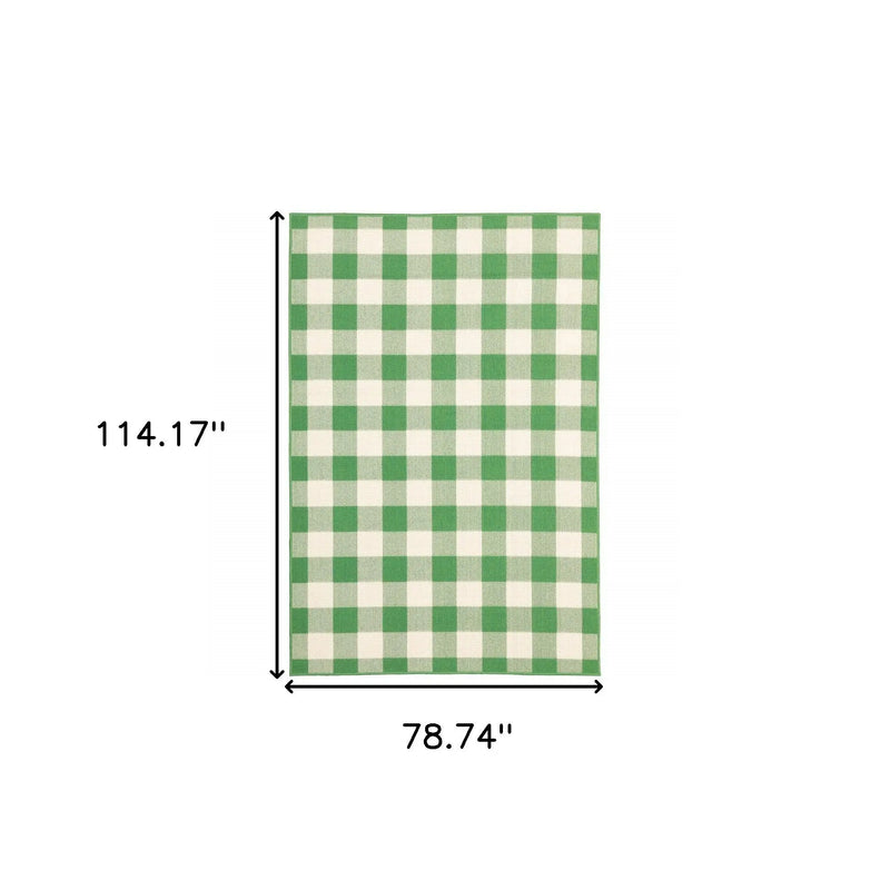 7' X 10' Green and Ivory Geometric Stain Resistant Indoor Outdoor Area Rug Homeroots Outdoor