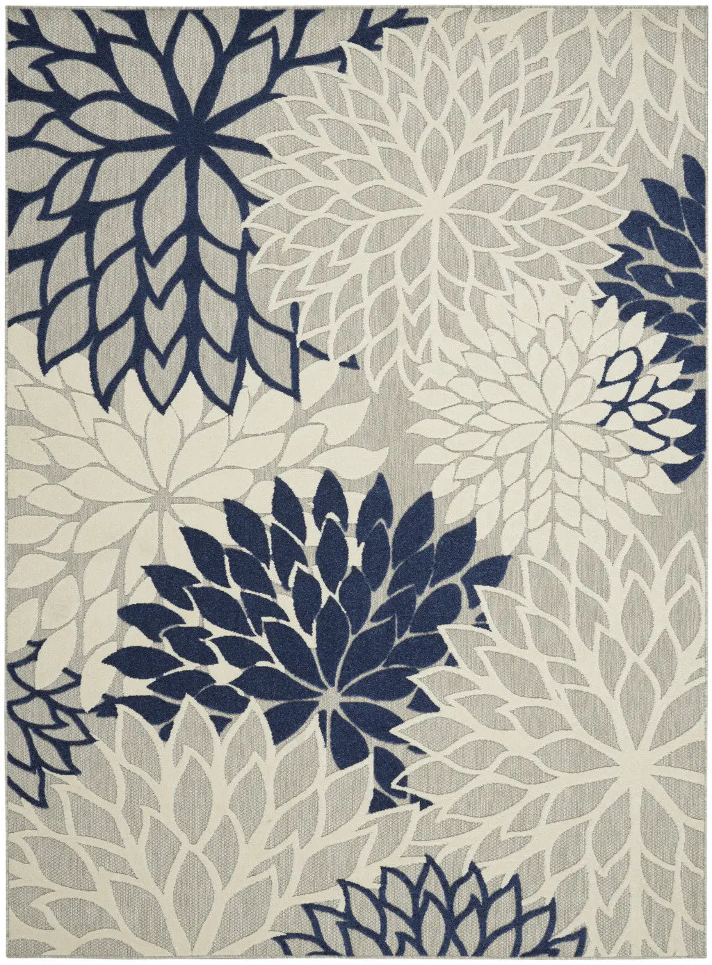 7' X 10' Ivory And Blue Indoor Outdoor Area Rug - GreatEagleInc