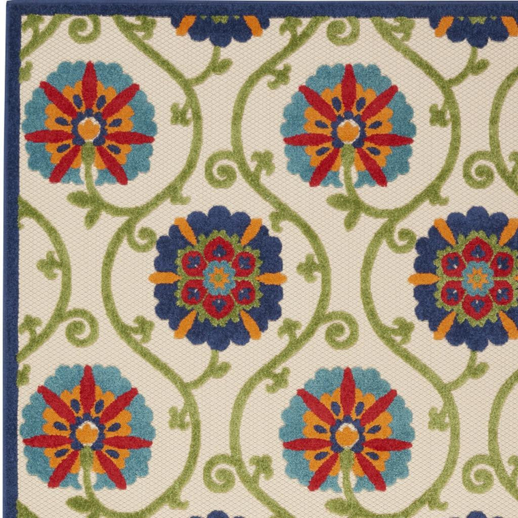 7' X 10' Ivory And Blue Indoor Outdoor Area Rug - GreatEagleInc