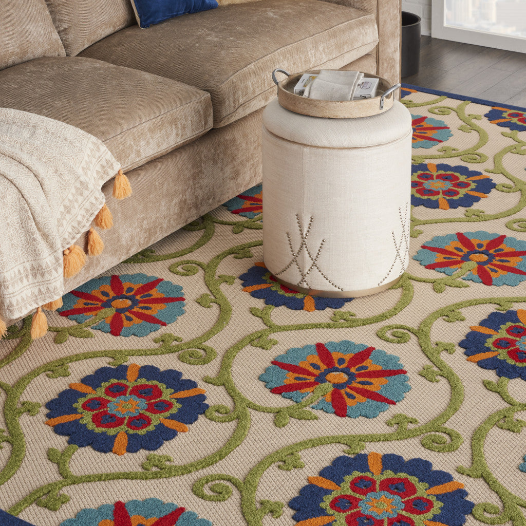 7' X 10' Ivory And Blue Indoor Outdoor Area Rug - GreatEagleInc