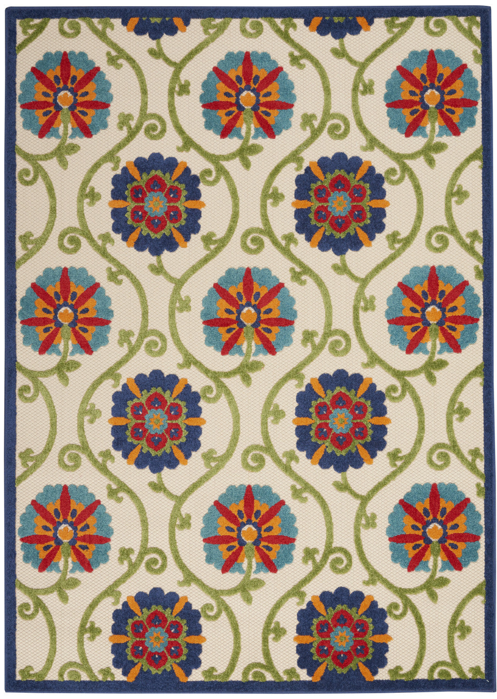 7' X 10' Ivory And Blue Indoor Outdoor Area Rug - GreatEagleInc