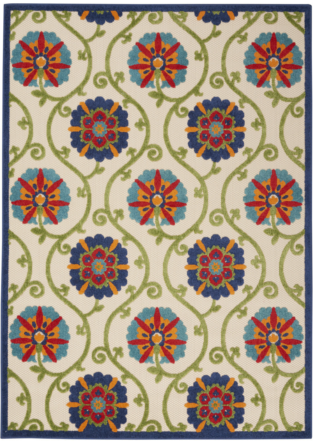 7' X 10' Ivory And Blue Indoor Outdoor Area Rug - GreatEagleInc