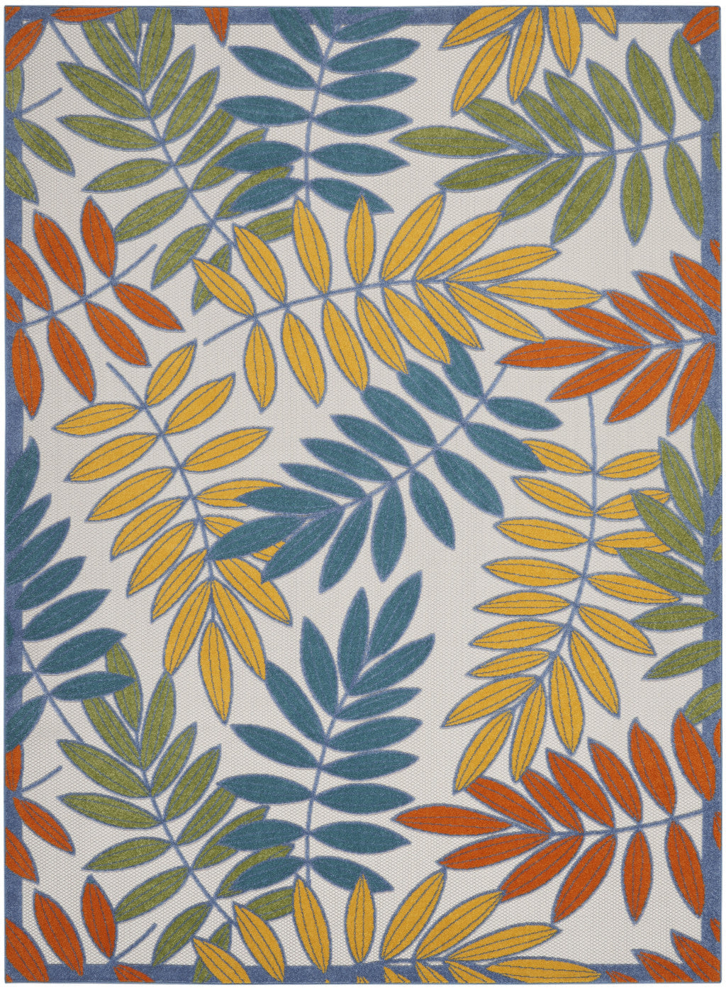 7' X 10' Ivory And Blue Indoor Outdoor Area Rug - GreatEagleInc
