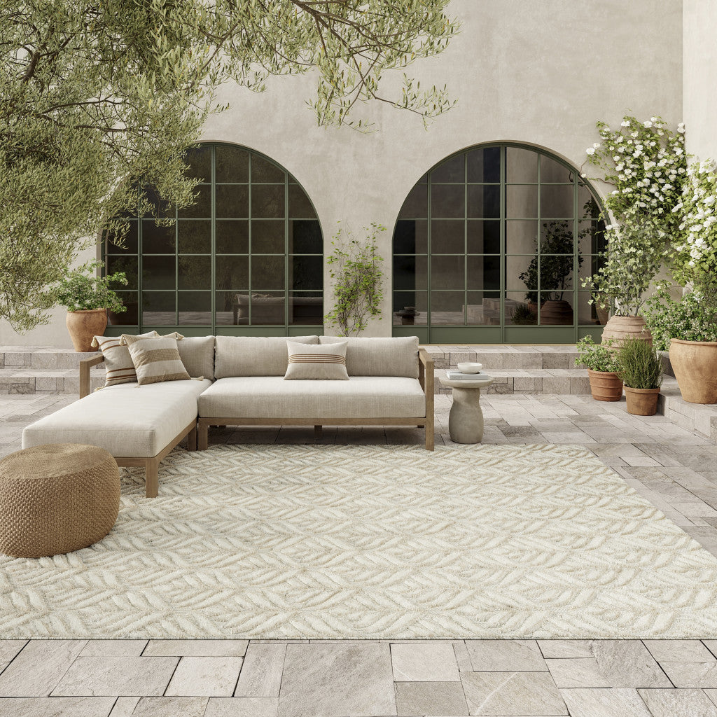 7' X 10' Ivory And Grey Floral Stain Resistant Non Skid Area Rug Homeroots Outdoor