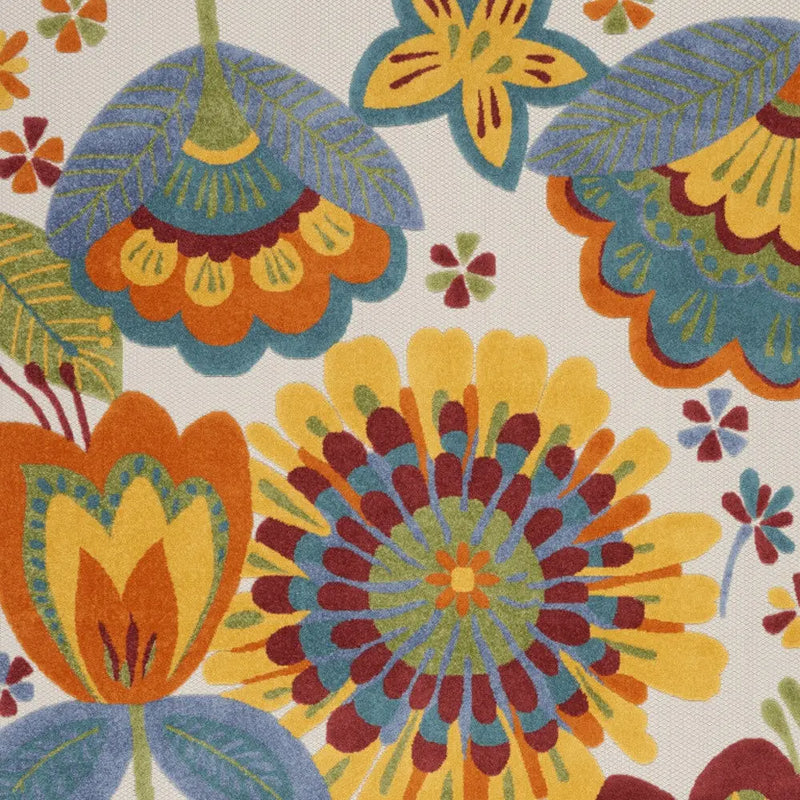 7' X 10' Ivory Blue Orange Red And Yellow Floral Indoor Outdoor Area Rug Homeroots Outdoor