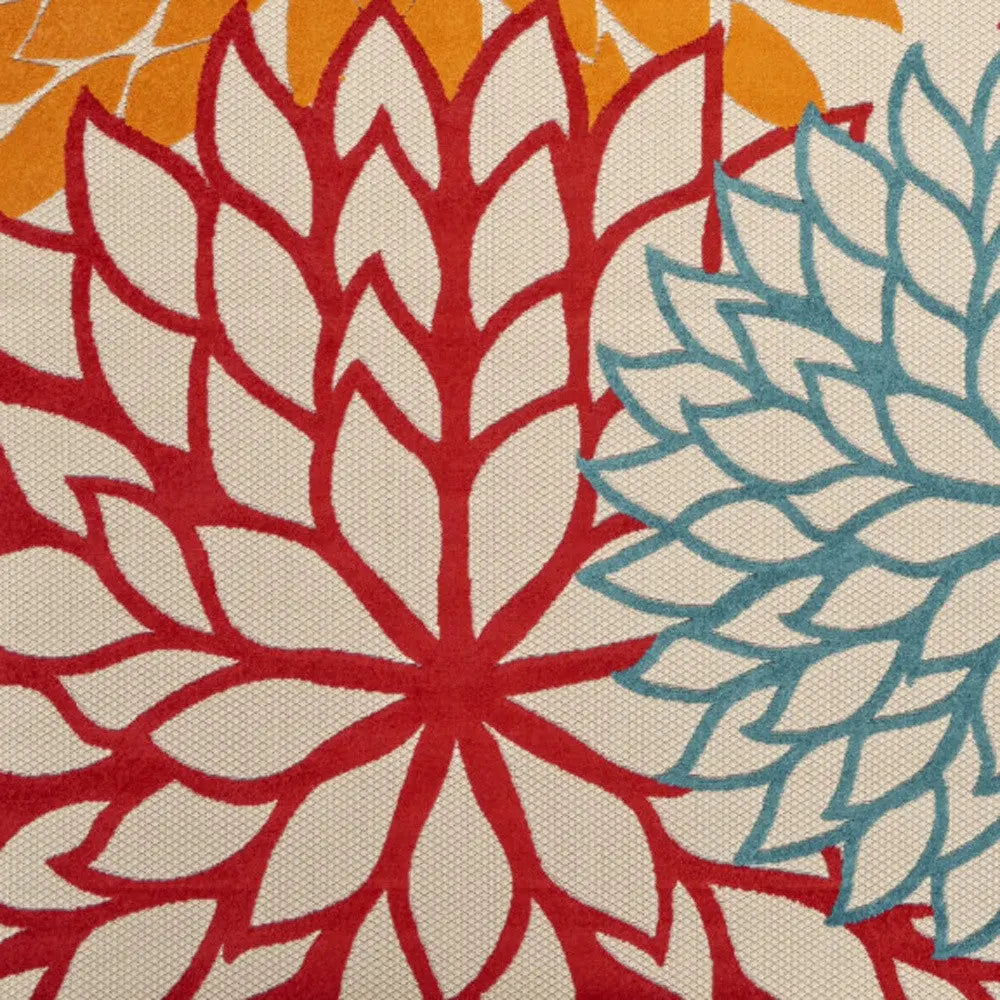 7' X 10' Ivory Green Blue Orange And Red Floral Indoor Outdoor Area Rug Homeroots Outdoor