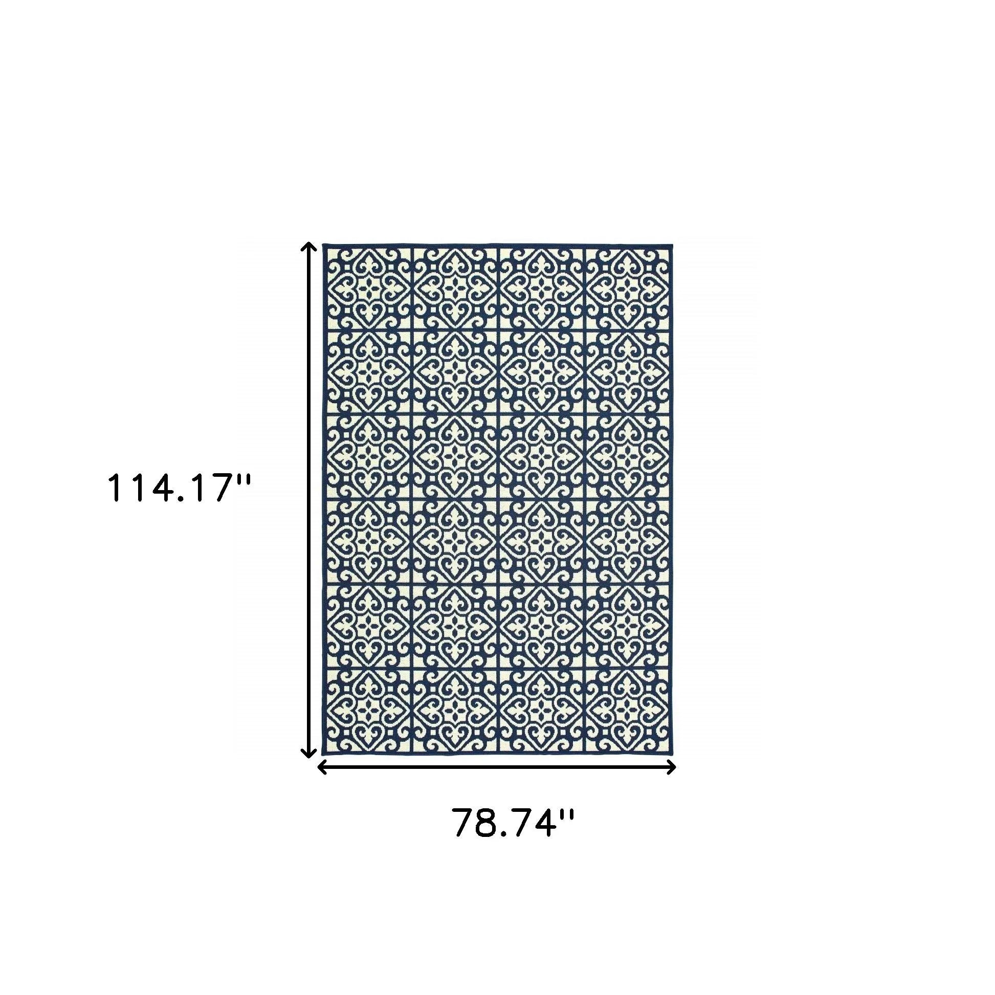 7' X 10' Ivory and Blue Geometric Stain Resistant Indoor Outdoor Area Rug Homeroots Outdoor