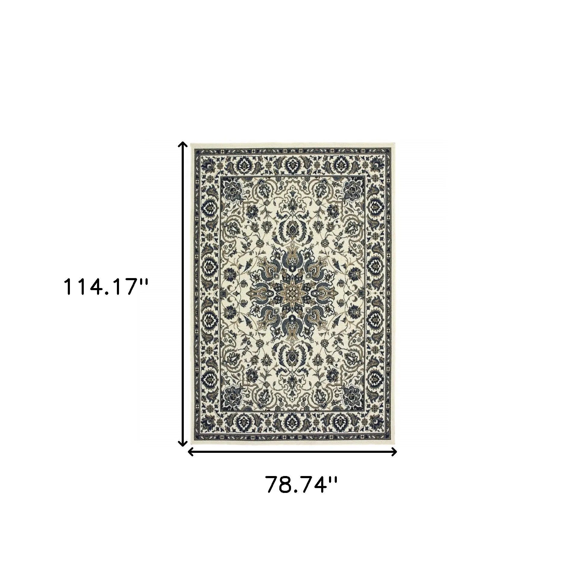 7' X 10' Ivory and Blue Oriental Stain Resistant Indoor Outdoor Area Rug Homeroots Outdoor