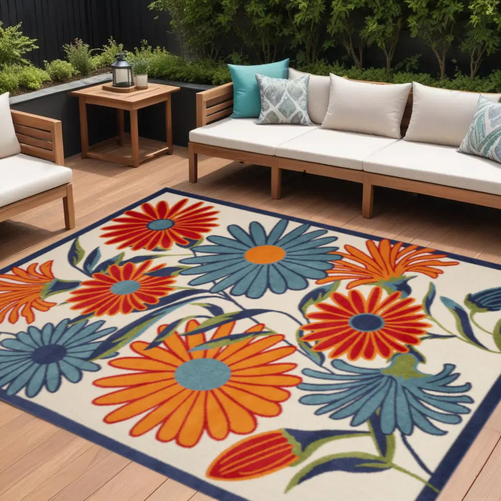 7' X 10' Multicolor Floral Stain Resistant Non Skid Area Rug Homeroots Outdoor