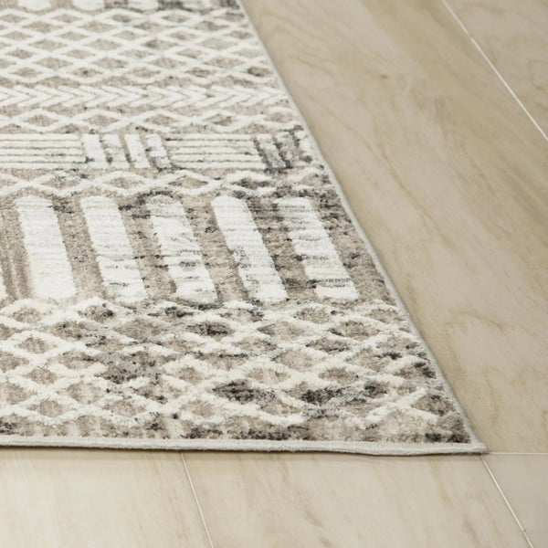 7' X 10' Natural And Brown Geometric Area Rug Homeroots Home Decor
