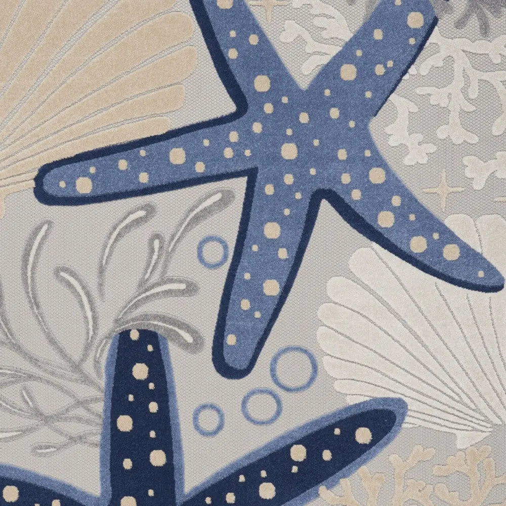 7' X 10' Navy Blue And Gray Starfish Indoor Outdoor Area Rug Homeroots Outdoor