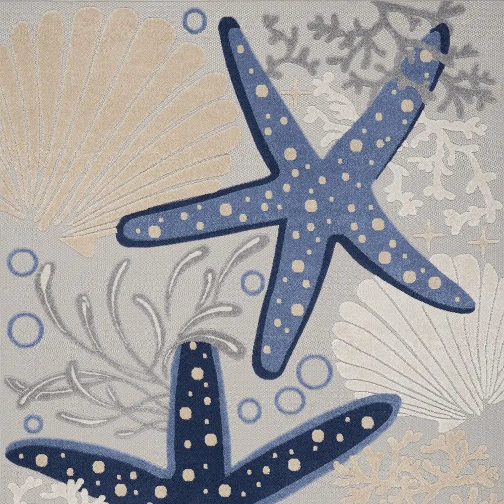 7' X 10' Navy Blue And Gray Starfish Indoor Outdoor Area Rug Homeroots Outdoor